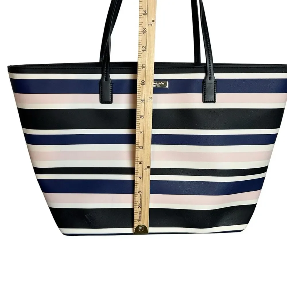 Kate Spade Tote Bag Black, Blue, & Pink Cruise Stripe Vinyl Zip Top Closure